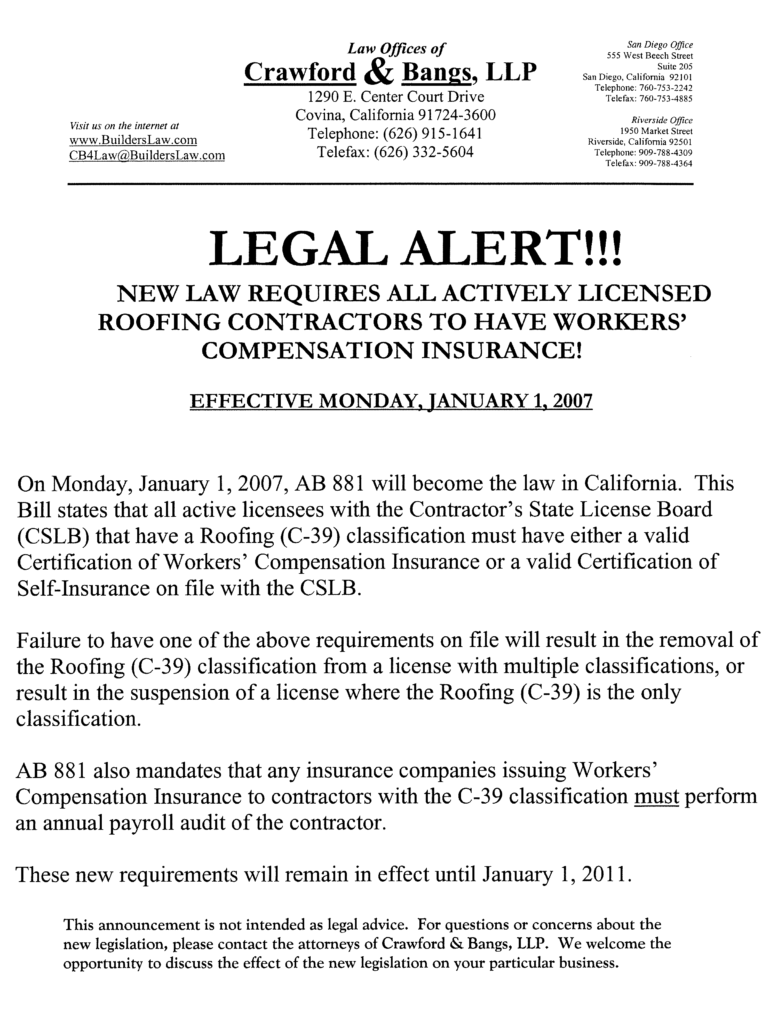 Licensed Roofing Contractors Legal Alert