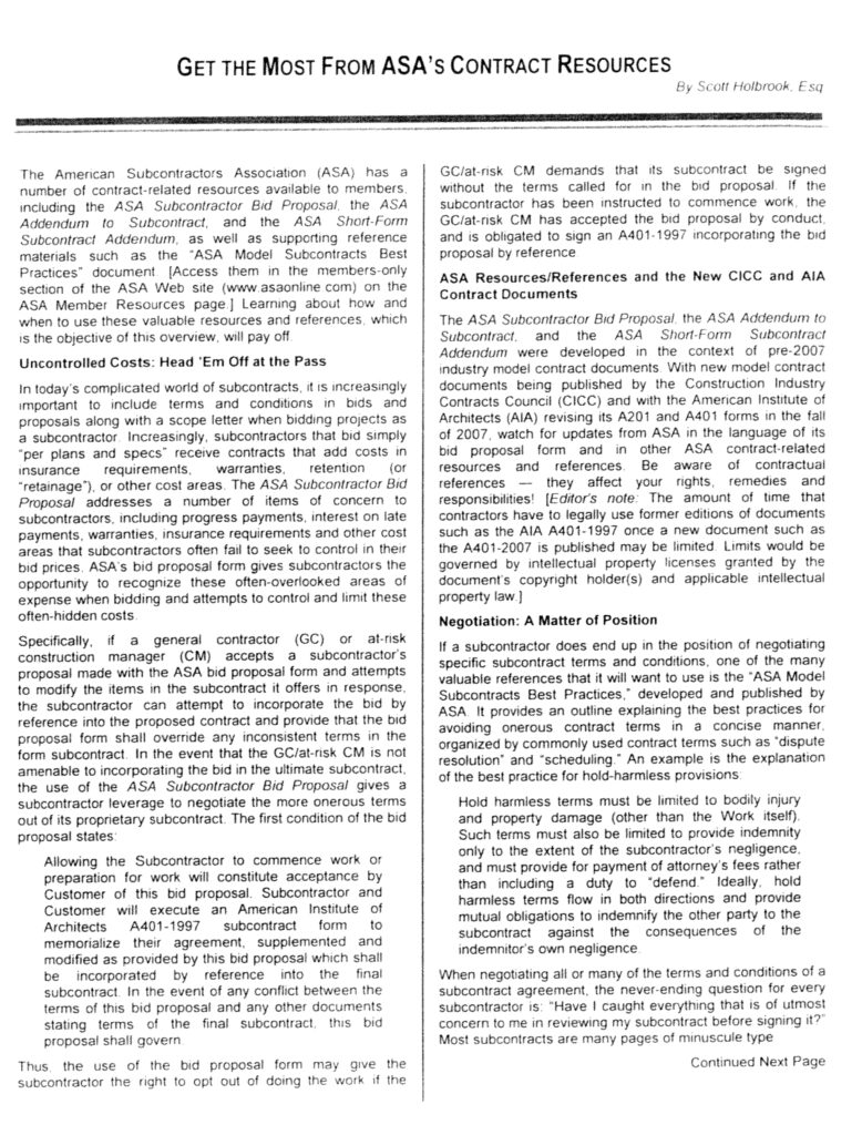 Get the Most From ASA's Contract Resources by Scott Holbrook, Esq.